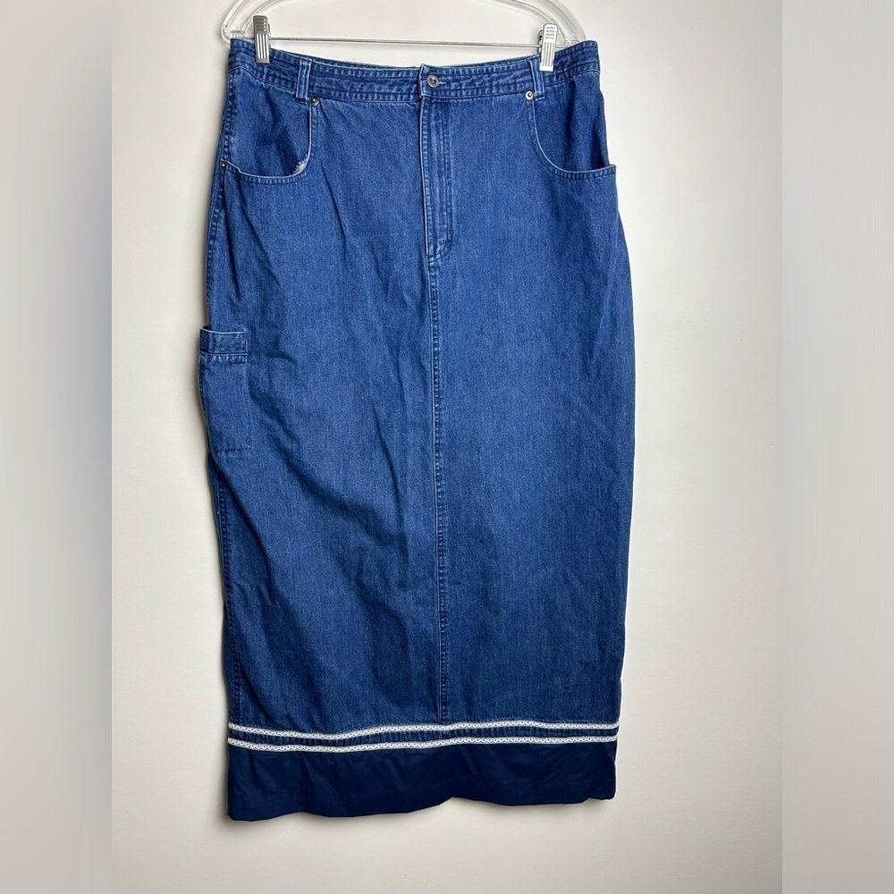Relativity Vtg Y2K Denim Cargo Midi Skirt Blue street Cottage Casual Chic  XL